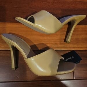 Forever 21 Square Toe Cream Slide Heels